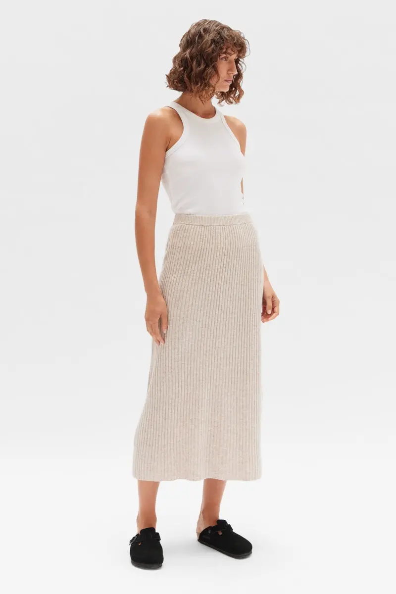 Assembly Label - Wool Cashmere Rib Skirt - Oat Marle 1