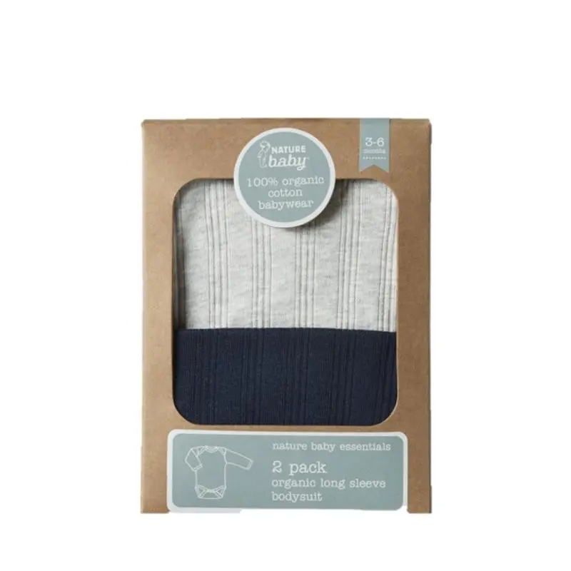 Nature Baby - 2 Pack Derby Long Sleeve Bodysuit - Navy/Light Grey 1