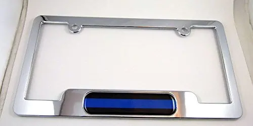 Car Chrome Decals Lpfc-Bline Police Abs Chrome Plated License Plate Frame Free Caps And Washers Blue Line 1