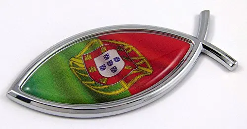 Portugal Jesus Fish Portugese Flag Car Bike Chrome Emblem Decal Sticke Christian 1