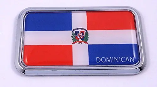 Dominican Republic Flag Rectanguglar Chrome Emblem Car Decal Sticker 3" X 1.75" 1
