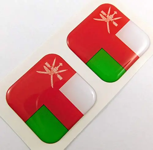 Oman Flag Square Domed Decal Car Bike Gel Stickers 1.5" 2Pc 1