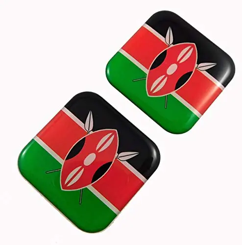 Kenya Flag Square Domed Decal Car Bike Gel Stickers 1.5" 2Pc 1
