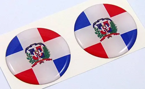 Dominican Republic Flag Round Domed Decal 2 Emblems Car Bike Stickers 1.45" Pair 1