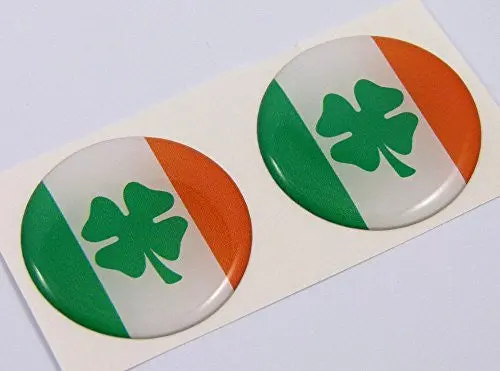 Ireland Irish Flag Round Domed Decal 2 Emblem Car Bike Stickers 1.45" Pair 1