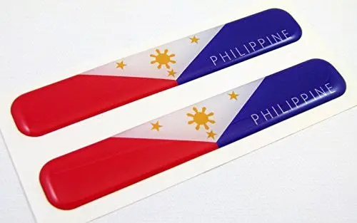 Philippines Flag Domed Decal Emblem Resin Car Stickers 5"X 0.82" 2Pc. 1