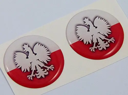 Poland Polish Flag Round Domed Decal 2 Emblem Car Bike Stickers 1.45" Pair 1