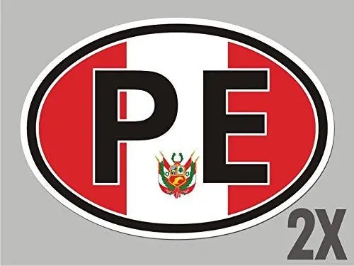 2 Peru Pe Peruvian Oval Stickers Flag Decal Bumper Car Bike Emblem Cl045 1