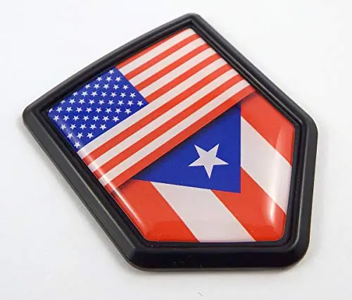 Usa Puerto Amarican Flag Black Shield Emblem Car Bike Decal Crest 3D Sticker 1