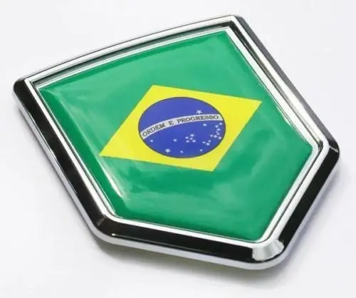 Car Chrome Decals Cbshd030 Brazil Flag Car Brazilian Emblem Chrome 3D Decal Sticker 1