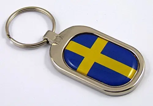 Sweden Flag Key Chain Metal Chrome Plated Keychain Key Fob Keyfob Swedish 1