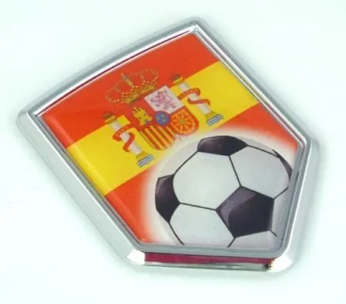 Spain, Spanish Flag Car Chrome Emblem Sticker With Soccer Ball 1