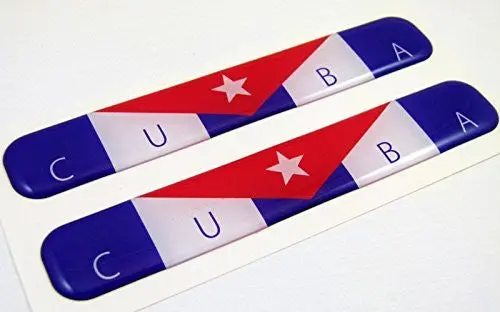 Cuba Cuban Flag Domed Decal Emblem Resin Car Auto Stickers 5"X 0.82" 2Pc. 1