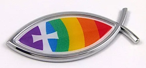 Car Chrome Decals Cbfsh-Christ Christian Rainbow Jesus Fish Cross Car Bike Auto Chrome Emblem Decal Sticker 1