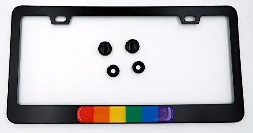 Pride Rainbow Flag Metal Black Aluminium Car License Plate Frame Holder 1