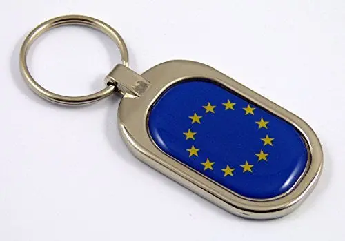 European Union Europe Flag Key Chain Metal Chrome Plated Keychain Key Fob Keyfob 1
