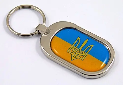 Ukraine Flag Key Chain Metal Chrome Plated Keychain Key Fob Ukrainian Tryzub 1