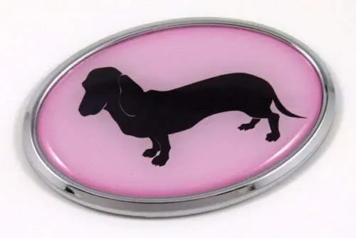 Deschaund Dog Pink 3D Chrome Emblem Pet Decal Car Auto Bike Truck Sticker 1
