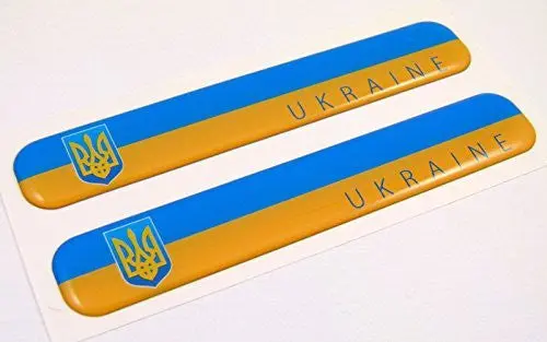 Ukraine Ukrainian With Trident Tryzub Flag Domed Decal Emblem Resin Car Auto Stickers 5"X 0.82" 2Pc. 1
