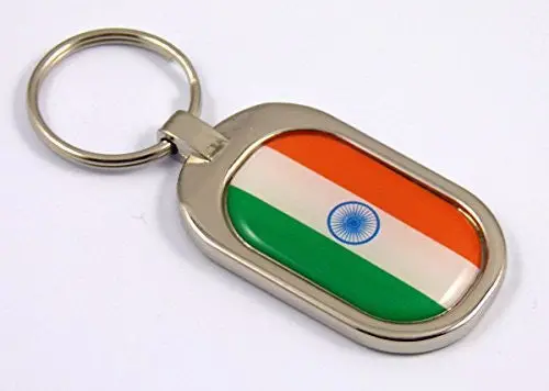 India Flag Key Chain Metal Chrome Plated Keychain Key Fob Keyfob Indian 1