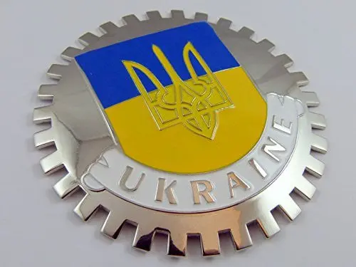 Grille Badge Ukraine Car Truck Mount Ukrainian Flag With Tryzub Trident Chrome 1