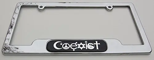 Car Chrome Decals Lpfc-Coex Coexict Coexist Chrome License Plate Frame Dome Emblem Free Caps All Religions 1