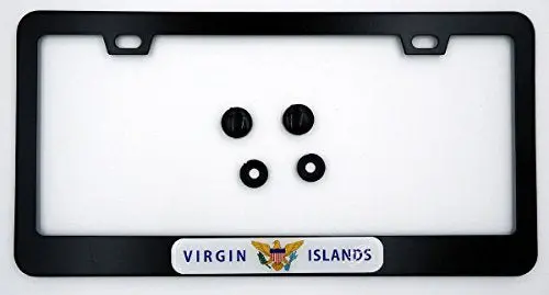 Virgin Islands Flag Metal Black Aluminium Car License Plate Frame Holder 1
