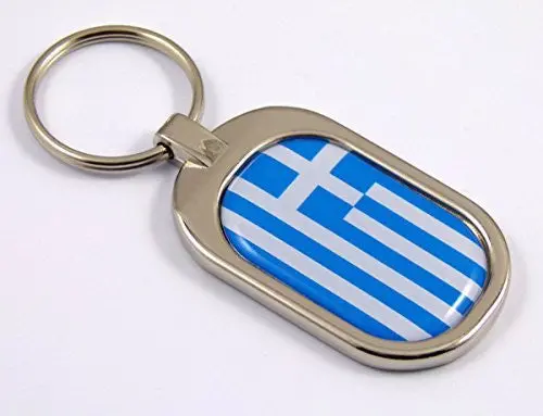 Greece Flag Key Chain Metal Chrome Plated Keychain Key Fob Keyfob Greek 1