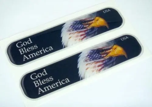 Usa American God Bless Flag Domed Decal Emblem Car Flexible Sticker 5" Set Of 2 1