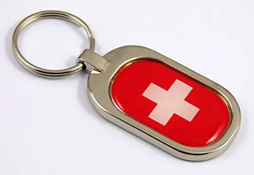 Switzerland Flag Key Chain Metal Chrome Plated Keychain Key Fob Keyfob Swiss 1