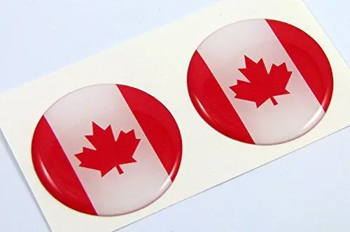 Canada Flag Round Domed Decal 2 Emblems. Car Bike Laptop Stickers 1.45" Pair 1