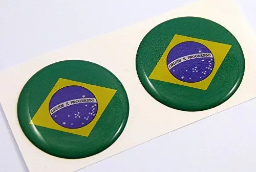 Brazil Flag Round Domed Decal 2 Emblems. Car Bike Laptop Stickers 1.45" Pair 1