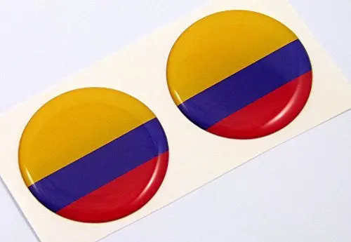 Colombia Flag Round Domed Decal 2 Emblems. Car Bike Laptop Stickers 1.45" Pair 1