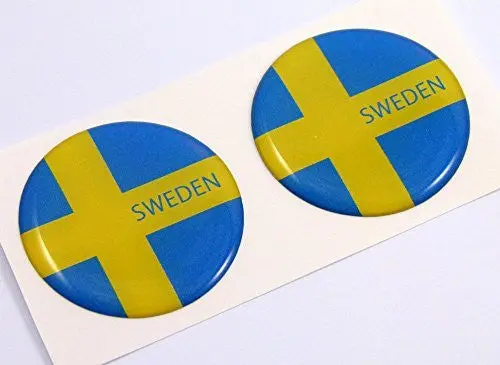 Sweden Swedish Flag Round Domed Decal 2 Emblem Car Bike Stickers 1.45" Pair 1