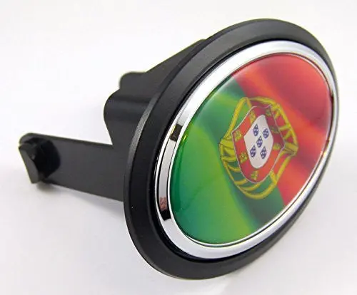 Portugal Portugese Flag Hitch Cover Cap 2" Receiver Black With Chrome & Dome 1