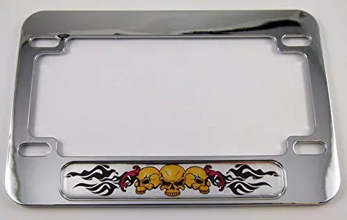 Golden Skulls Flame Motorcycle Bike Abs Chrome Plated License Plate Frame 1