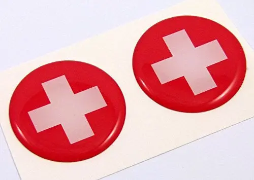 Switzerland Swiss Flag Round Domed Decal 2 Emblem Car Bike Stickers 1.45" Pair 1