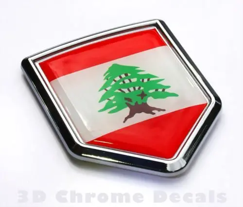 Lebanon Flag Lebanese Emblem Chrome Car Decal Sticker 1