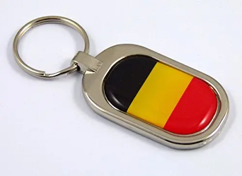 Belgium Flag Key Chain Metal Chrome Plated Keychain Key Fob Keyfob Belgian 1