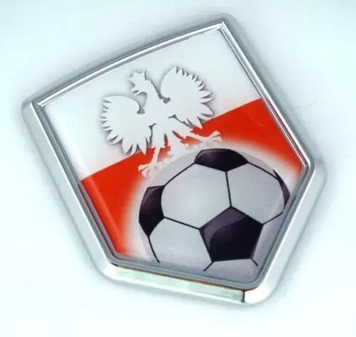 Poland Polish Flag Car Chrome Polski Emblem Sticker With Soccer Ball 1