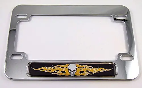 Skull With Flames Motorcycle Bike Abs Chrome Plated License Plate Frame 1