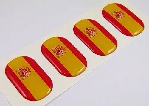 Spain Midi Spanish Domed Decals Flag 4 Emblems 1.5" Car Bike Laptop Stickers 1