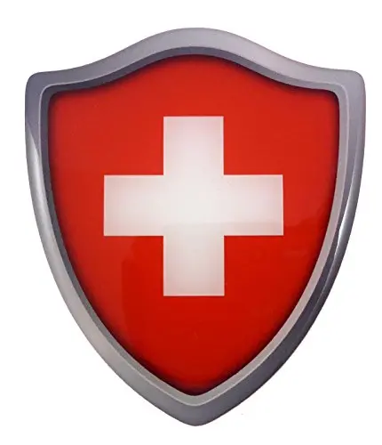 Switzerland Swiss Flag Shield Domed Decal 3D Look Edge Emblem Sticker 2.6"X3" 1