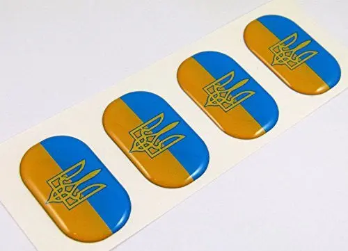 Ukraine Midi Domed Decals Flag With Trident 4 Emblems 1.5" Car Bike Stickers 1