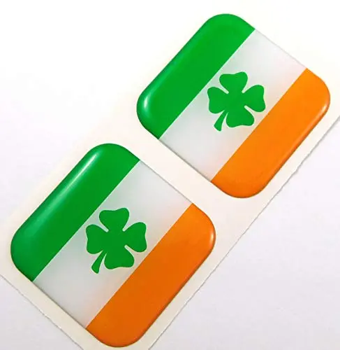 Ireland Flag With Shamrock Square Domed Decal Car Bike Gel Stickers 1.5" 2Pc 1