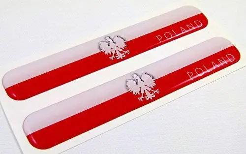 Poland Polska Polish Flag Domed Decal Emblem Resin Car Stickers 5"X 0.82" 2Pc. 1