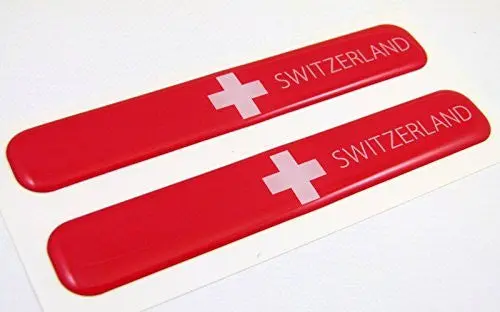 Switzerland Swiss Flag Domed Decal Emblem Resin Car Stickers 5"X 0.82" 2Pc. 1