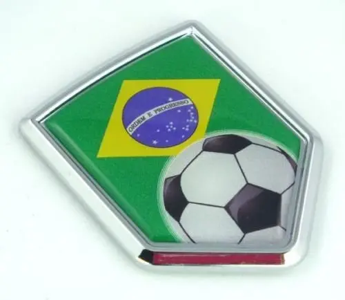 Brazil, Brazilian Flag Car Chrome Emblem Sticker With Soccer Ball 1