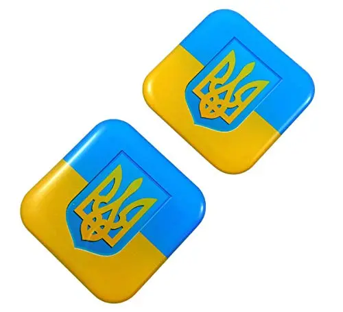 Ukraine Ukrainian Flag Tryzub Square Domed Decal Car Bike Gel Stickers 1.5" 2Pc 1