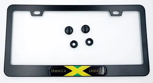 Jamaica Flag Metal Black Aluminium Car License Plate Frame Holder With Free Caps 1
